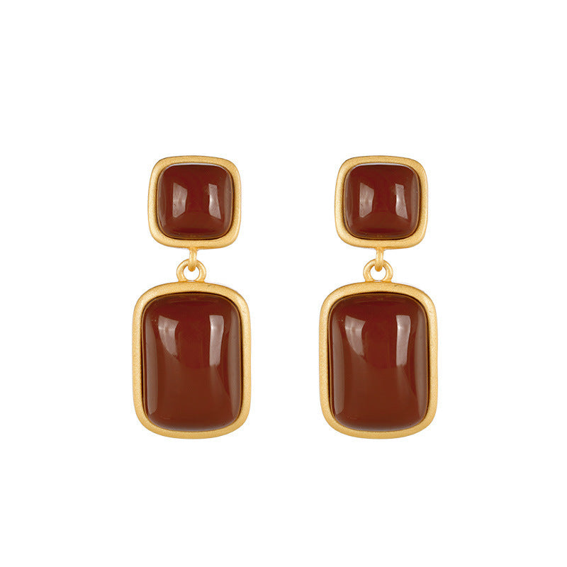 Boucles en argent S925 doré avec agate rouge du Sud Luxlili