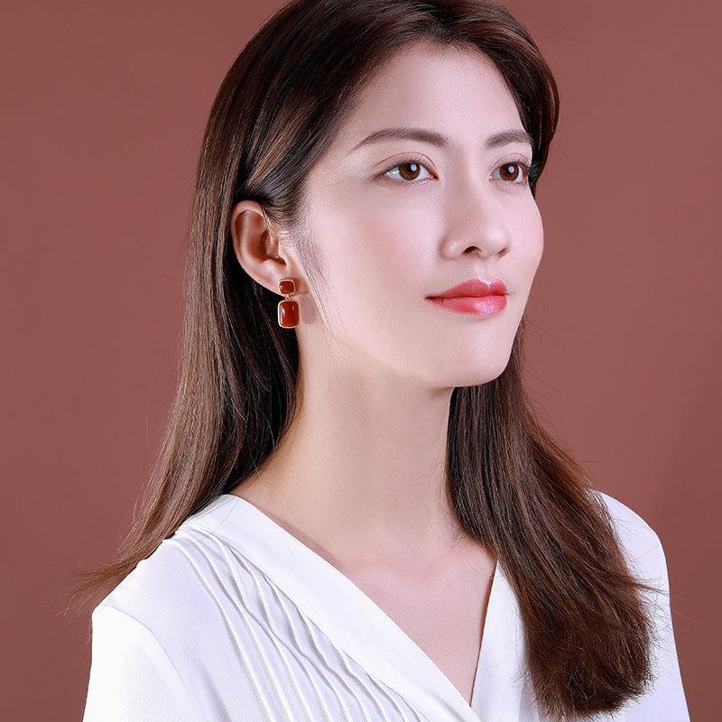 Boucles en argent S925 doré avec agate rouge du Sud Luxlili