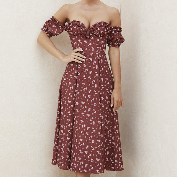 Luxlili | Robes longues d'été à fleurs avec manches courtes bouffantes Laurienne Paris