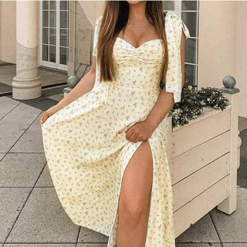 Luxlili | Robes longues d'été à fleurs avec manches courtes bouffantes Laurienne Paris