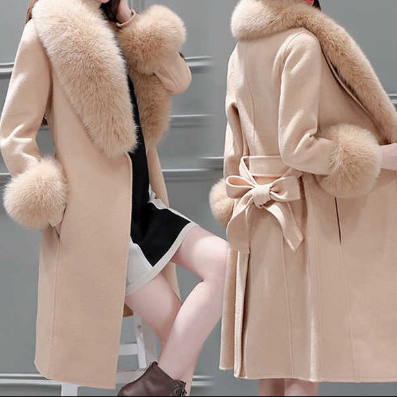 Glamora™ –Manteau Laine & Revers Fourrure