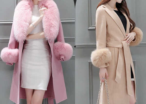 Glamora™ –Manteau Laine & Revers Fourrure