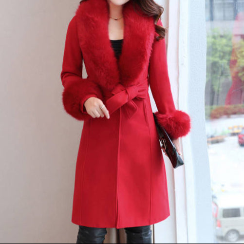 Glamora™ –Manteau Laine & Revers Fourrure
