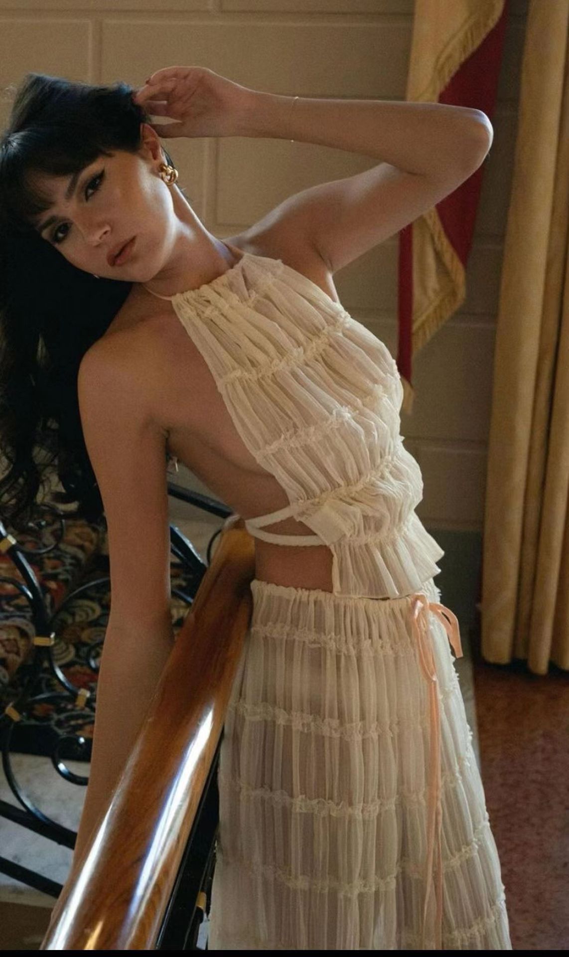 Luxlili | Ensemble 2 pièces femme – Top court dos nu à col halter et jupe longue plissée Laurienne Paris
