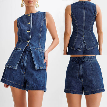 Luxi | Ensemble décontracté en jean sans manches pour femme Luxlili