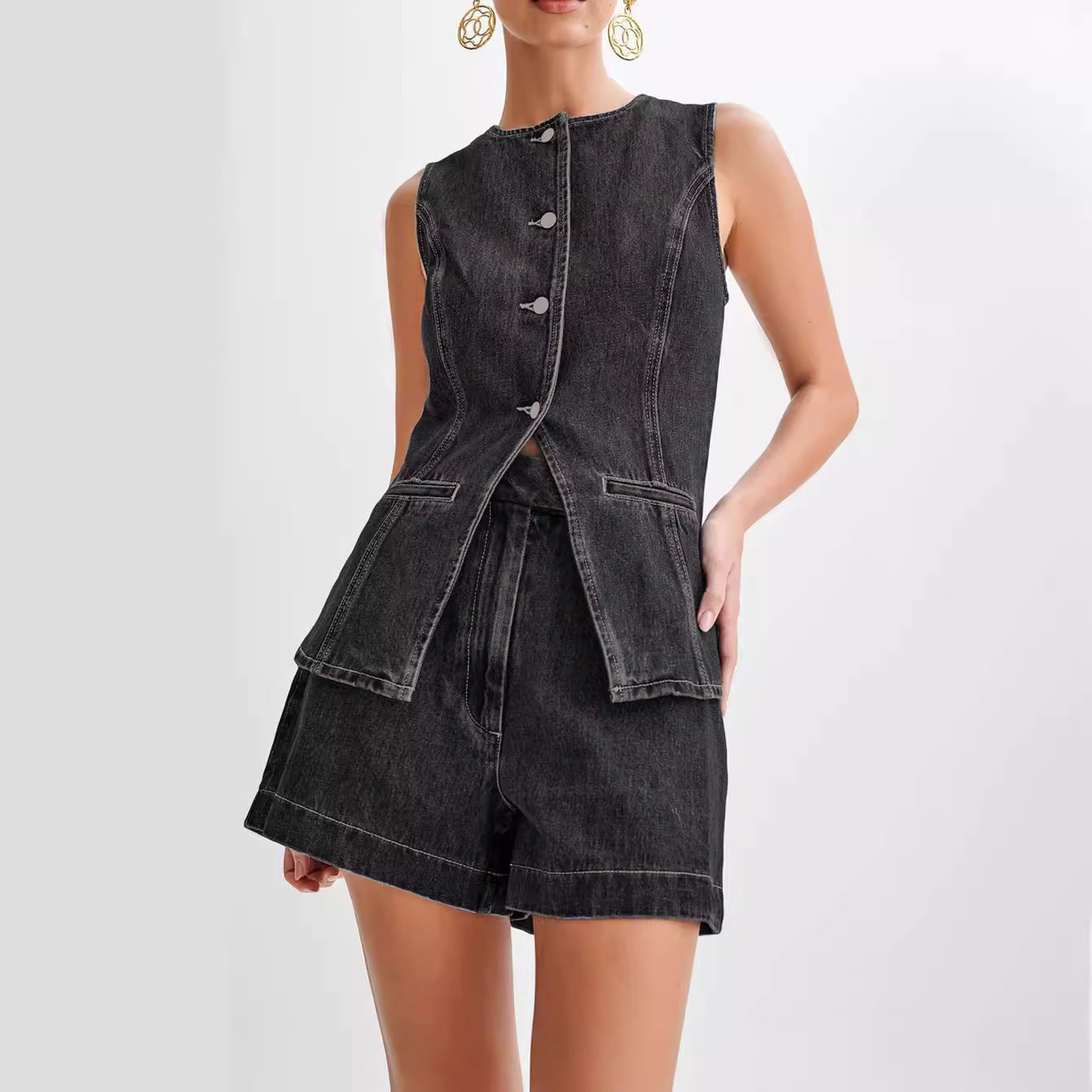 Luxi | Ensemble décontracté en jean sans manches pour femme Luxlili