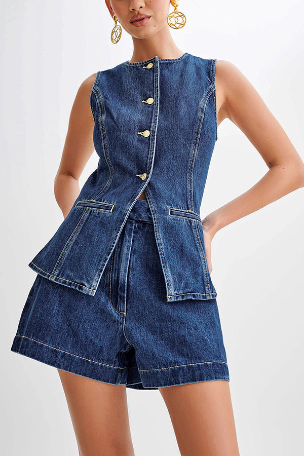 Luxi | Ensemble décontracté en jean sans manches pour femme Luxlili