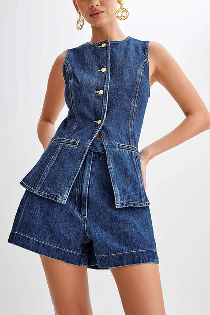 Luxi | Ensemble décontracté en jean sans manches pour femme Luxlili