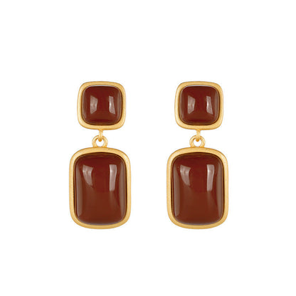 Boucles en argent S925 doré avec agate rouge du Sud Luxlili