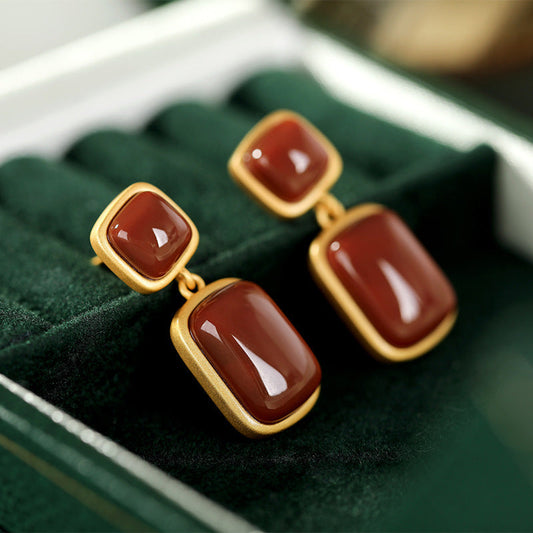 Boucles en argent S925 doré avec agate rouge du Sud Luxlili
