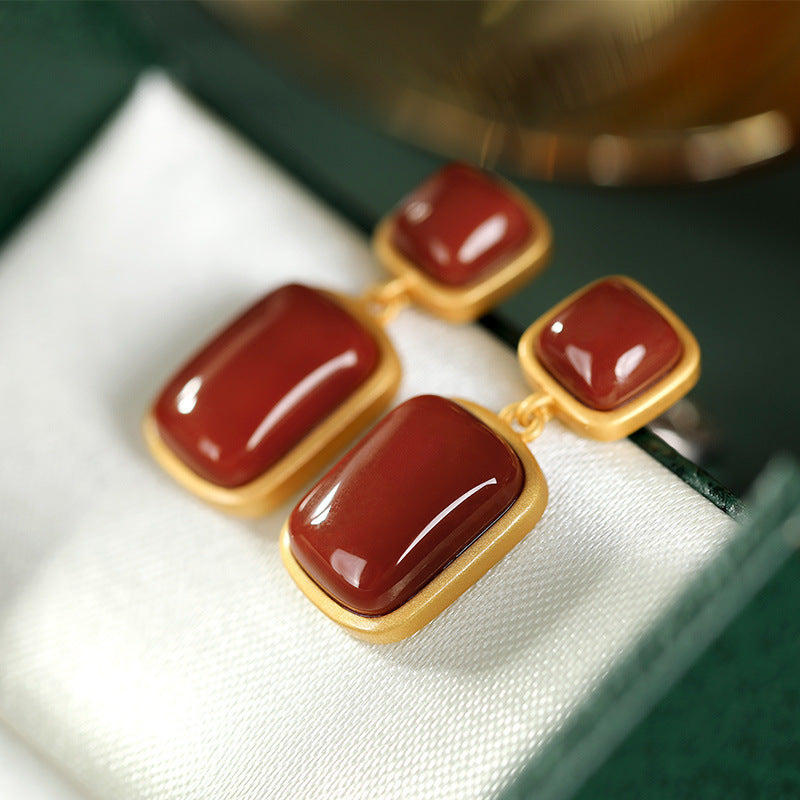 Boucles en argent S925 doré avec agate rouge du Sud Luxlili