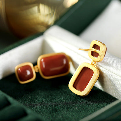Boucles en argent S925 doré avec agate rouge du Sud Luxlili