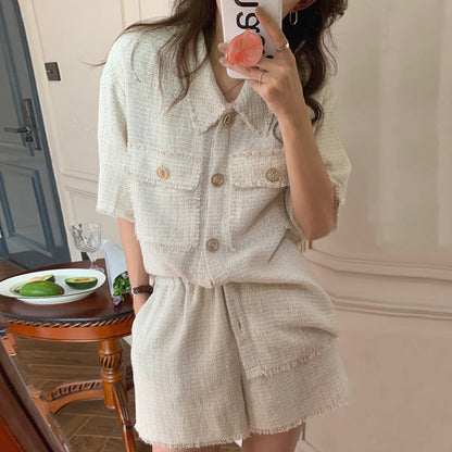 Chemise chic à boutons avec col tailleur et franges Luxlili