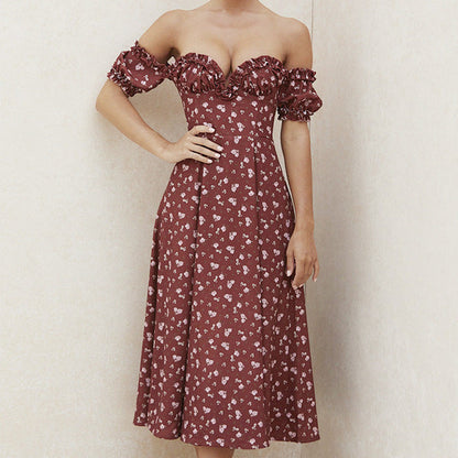 Luxlili | Robes longues d'été à fleurs avec manches courtes bouffantes Laurienne Paris