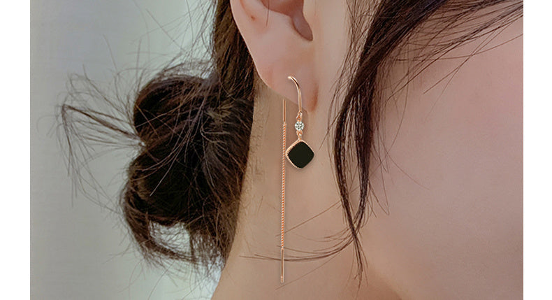 Boucles carrées noires en argent Luxlili