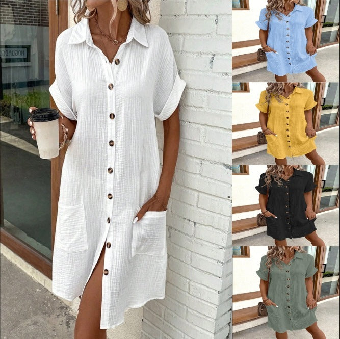 Robe chemise d'été unie et ample Luxlili