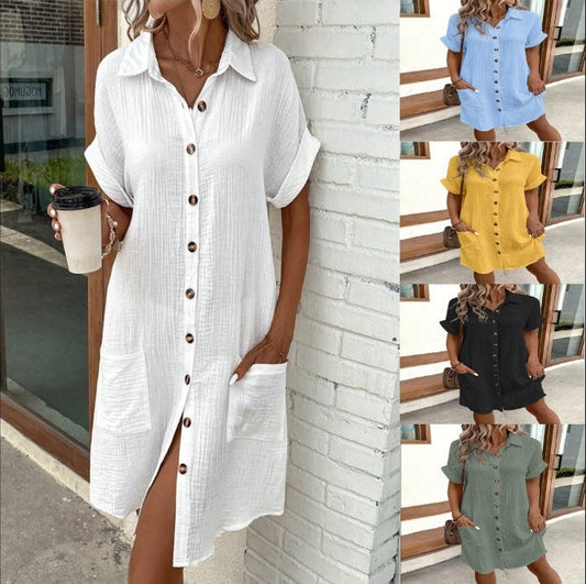 Robe chemise d'été unie et ample Luxlili