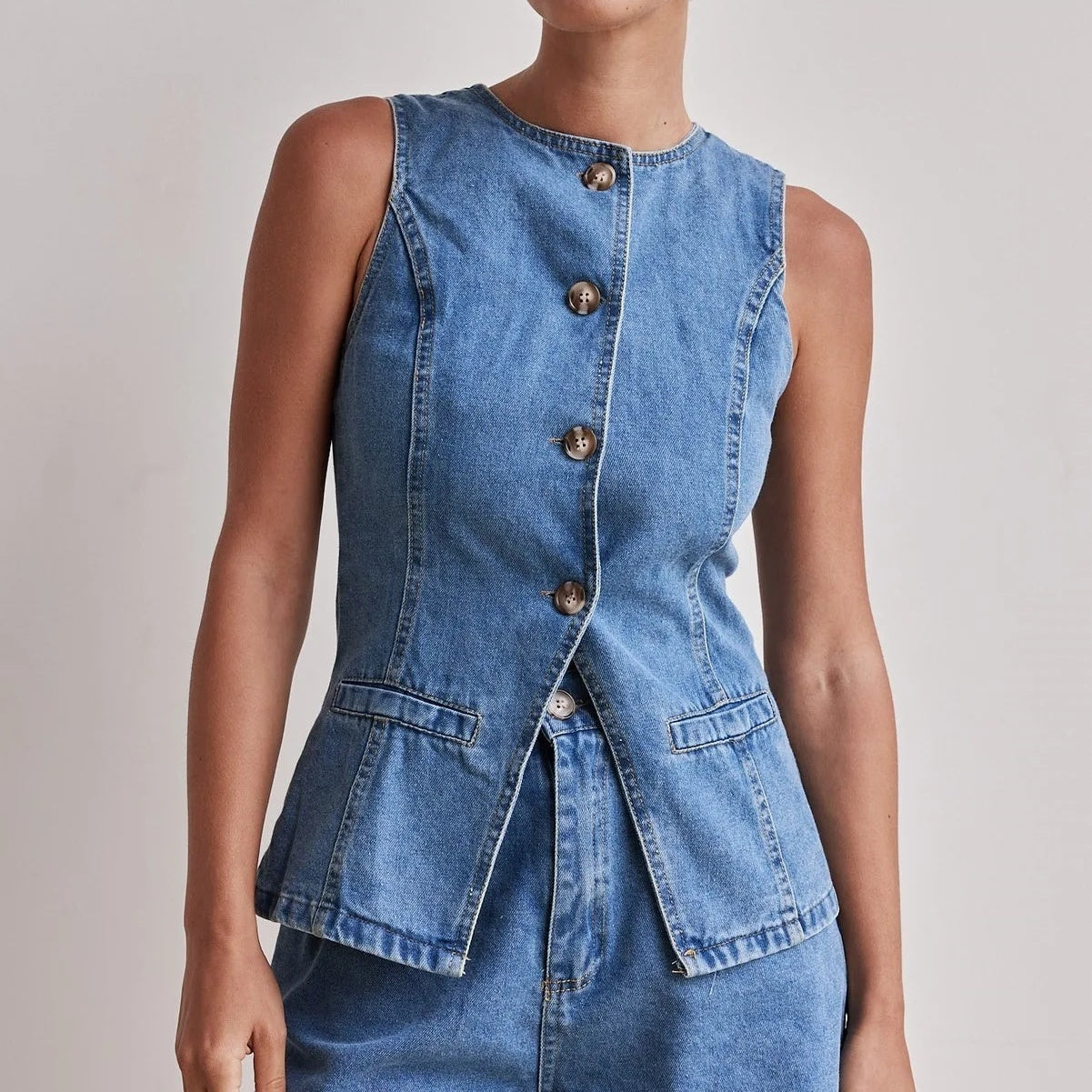Luxi | Ensemble décontracté en jean sans manches pour femme Luxlili