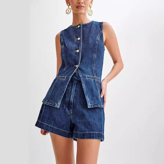 Luxi | Ensemble décontracté en jean sans manches pour femme Luxlili