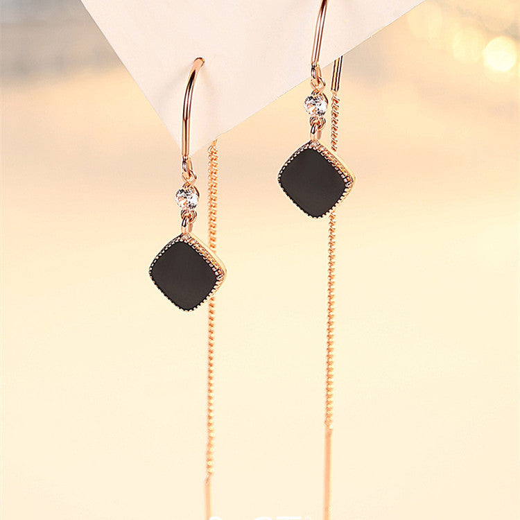 Boucles carrées noires en argent Luxlili