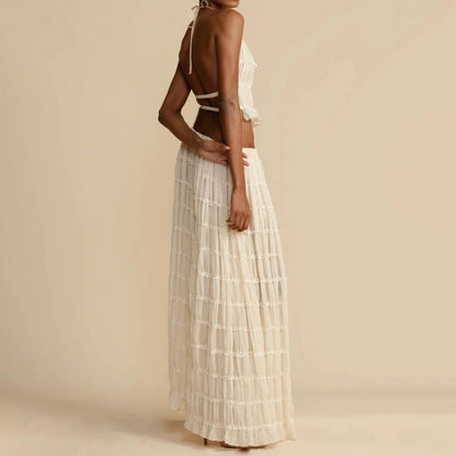 Luxlili | Ensemble 2 pièces femme – Top court dos nu à col halter et jupe longue plissée Laurienne Paris