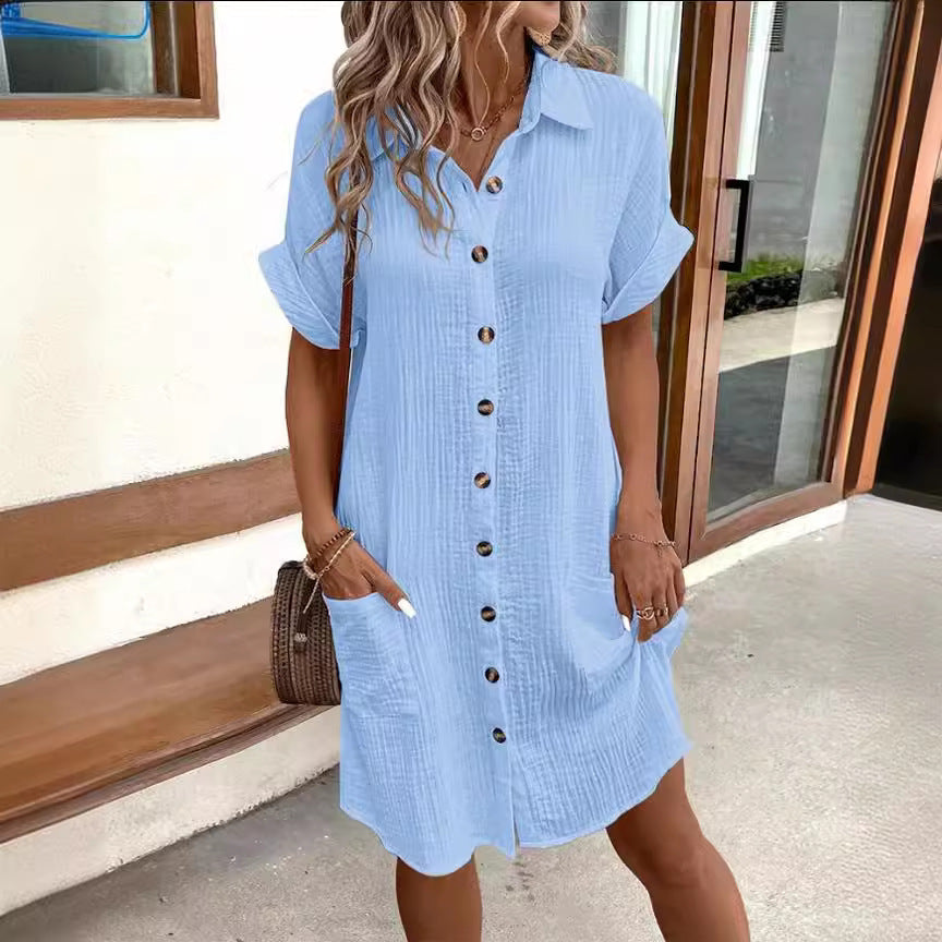 Robe chemise d'été unie et ample Luxlili