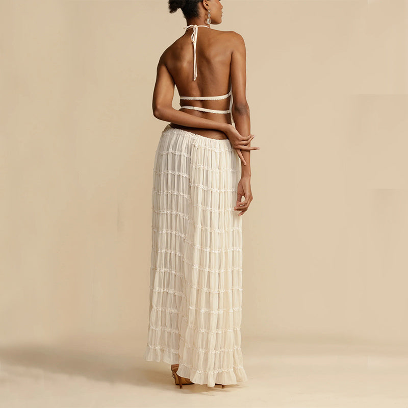 Luxlili | Ensemble 2 pièces femme – Top court dos nu à col halter et jupe longue plissée Laurienne Paris