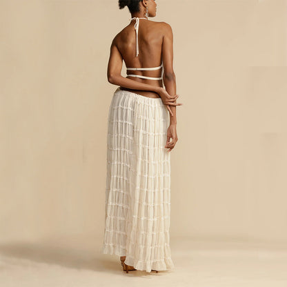 Luxlili | Ensemble 2 pièces femme – Top court dos nu à col halter et jupe longue plissée Laurienne Paris