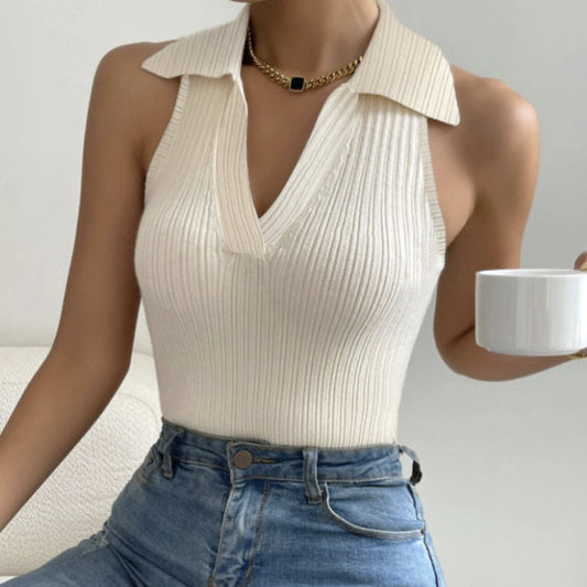 Luxlili | Top sans manches femme avec col tailleur – Style casual et moderne, couleur unie Laurienne Paris