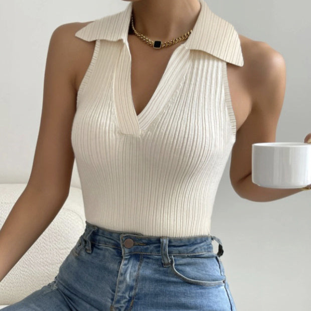 Luxlili | Top sans manches femme avec col tailleur – Style casual et moderne, couleur unie Laurienne Paris