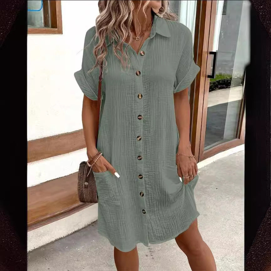 Robe chemise d'été unie et ample Luxlili