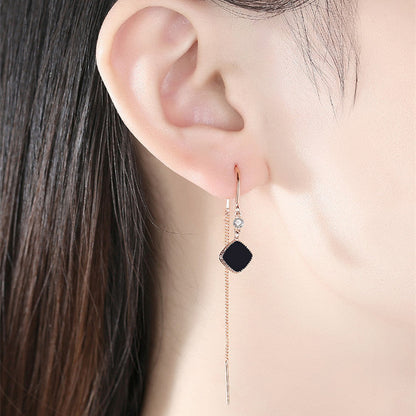 Boucles carrées noires en argent Luxlili