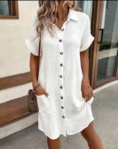 Robe chemise d'été unie et ample Luxlili