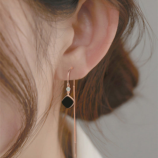 Boucles carrées noires en argent Luxlili