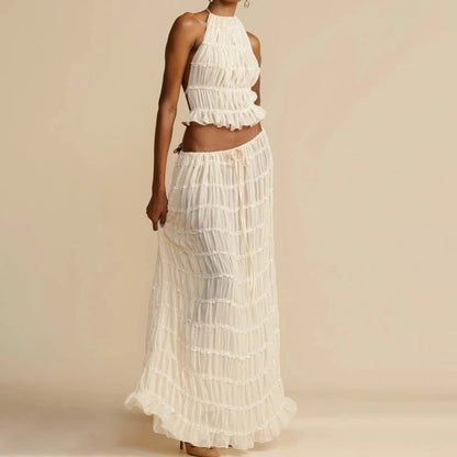 Luxlili | Ensemble 2 pièces femme – Top court dos nu à col halter et jupe longue plissée Laurienne Paris