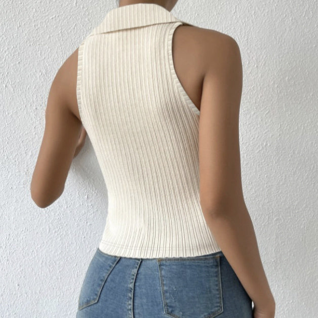 Luxlili | Top sans manches femme avec col tailleur – Style casual et moderne, couleur unie Laurienne Paris