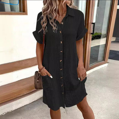 Robe chemise d'été unie et ample Luxlili