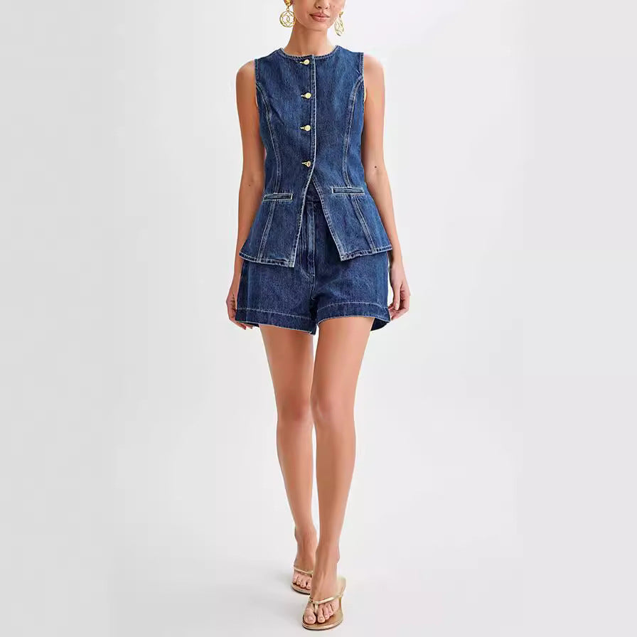 Luxi | Ensemble décontracté en jean sans manches pour femme Luxlili