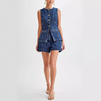 Luxi | Ensemble décontracté en jean sans manches pour femme Luxlili