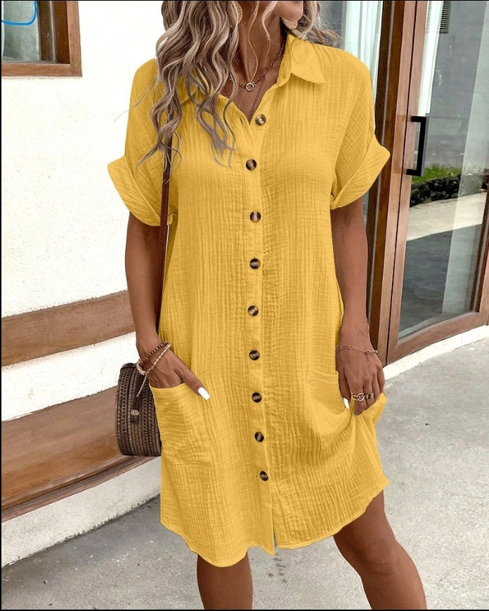 Robe chemise d'été unie et ample Luxlili